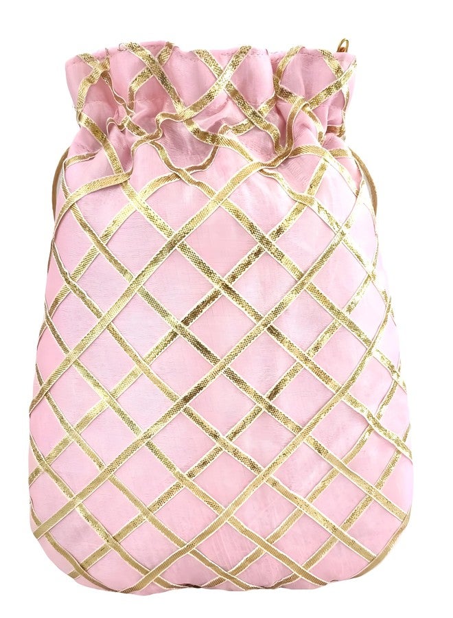 داتشيس حقيبة يد نسائية من دوقة، مزينة بتطريز غوتا باتي باللون الوردي، مع مقبض من اللؤلؤ (عبوة من 5 قطع) - Image 3